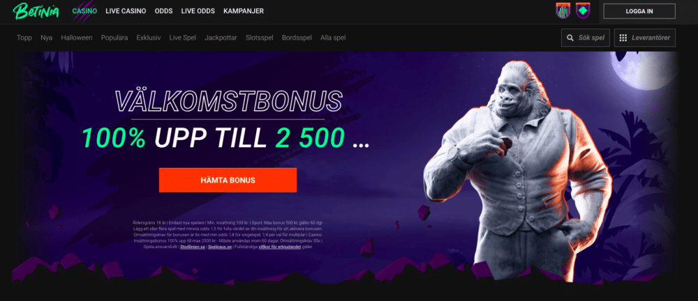 Välkomstbonus hos Betinia
