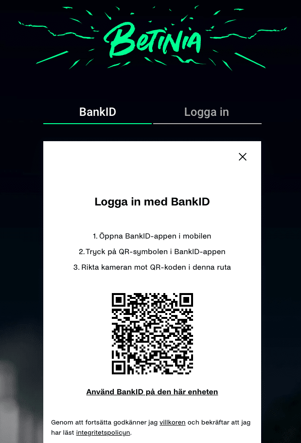 Registrering hos Betinia